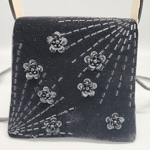 Envelope Purse Cross Body/Shoulder Black Velvet Embroidered Beaded Flap - Picture 2 of 7